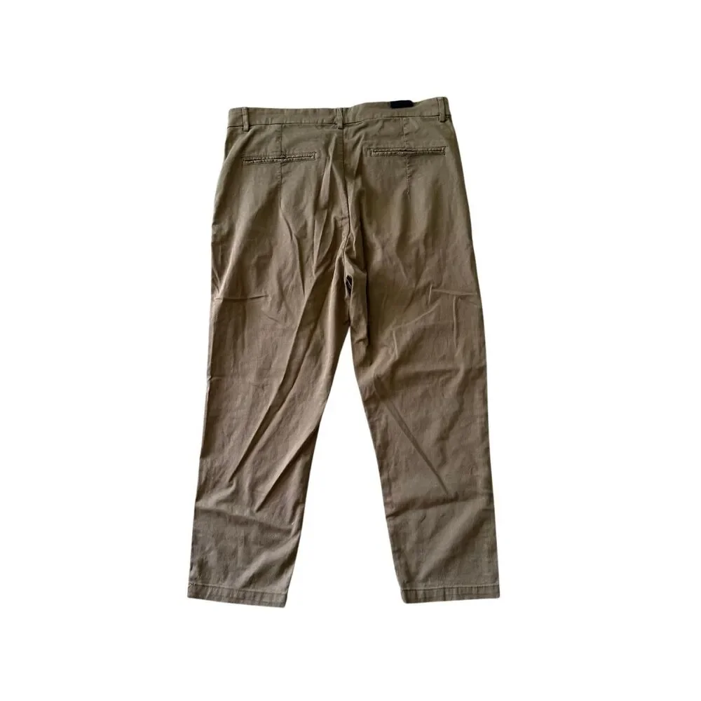 NWT Zara Mens Khaki Pleated Front Relaxed Fit Tapered Twill Chino Pants Sz US 34